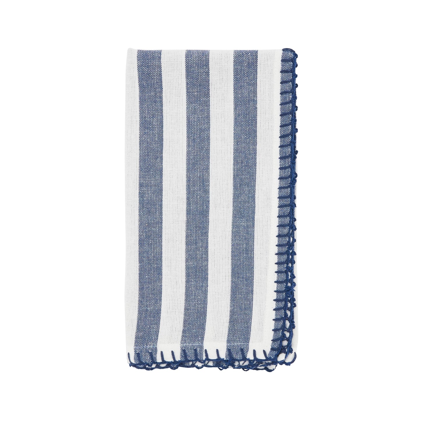 Lively Pompom Border Striped Napkin: Blue / 20"