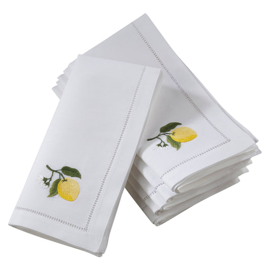 Embr'd Lemon Hemstitch Napkin: White / 20"