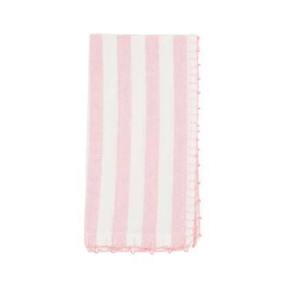 Lively Pompom Border Striped Napkin: Blue / 20"