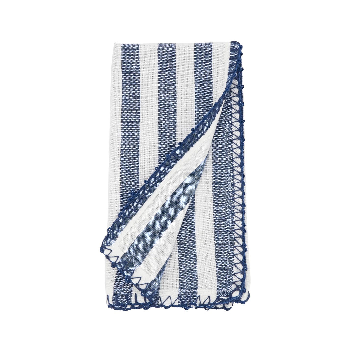 Lively Pompom Border Striped Napkin: Blue / 20"