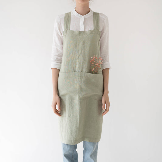 Sage Linen Crossback Apron